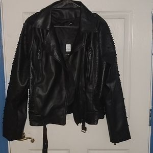 Black Faux Leather Studded Jacket